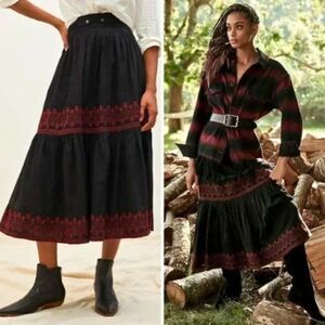 NWT Anthropologie x Let Me Be Embroidered Tiered Midi Skirt | S